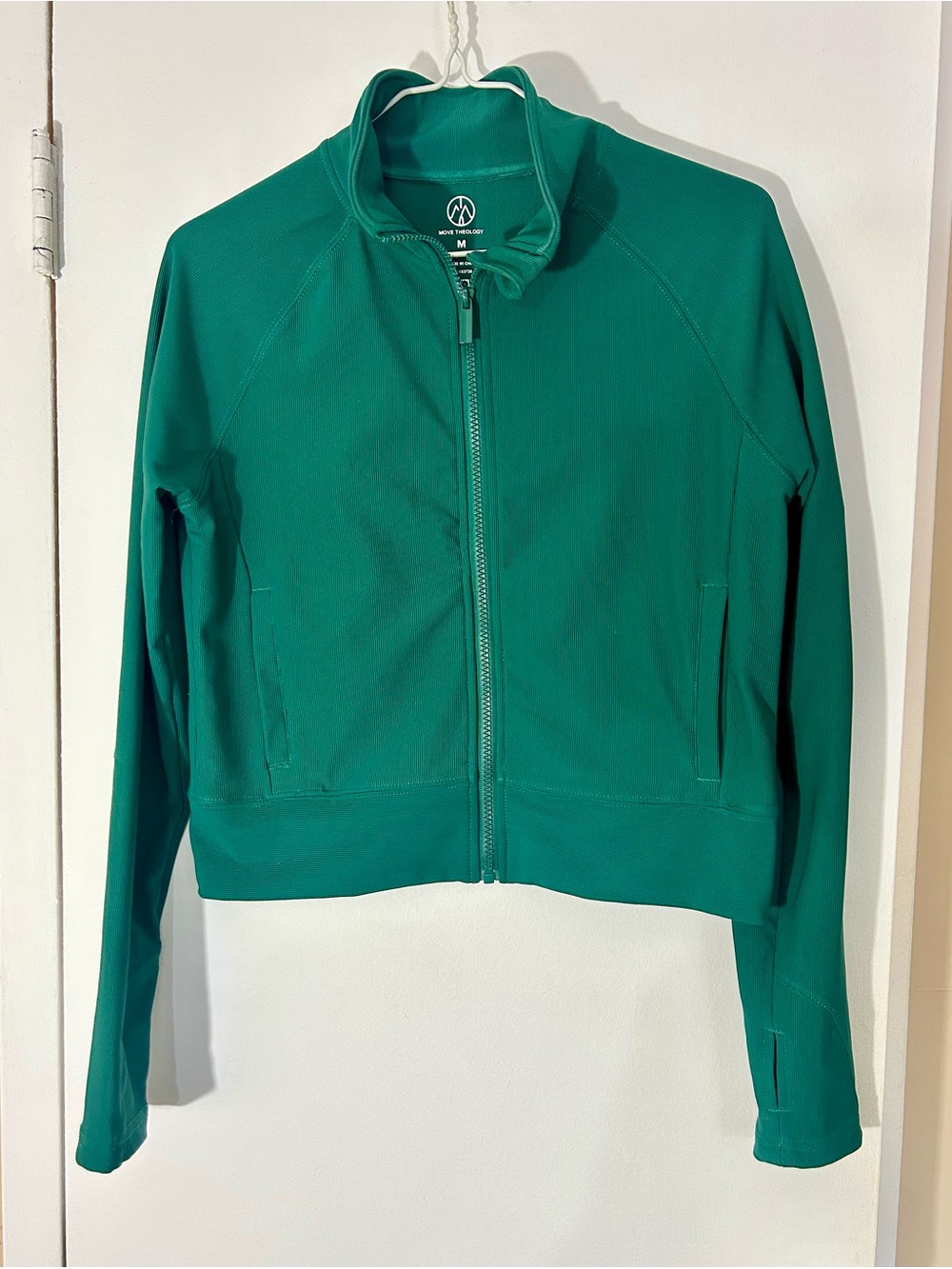 Move Theology Green Full-Zip Cropped Athletic Jacket, Women’s Medium, Pockets